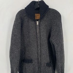 Kanata Mens Gray Black Virgin Wool Full Zip Sweater Size 42
